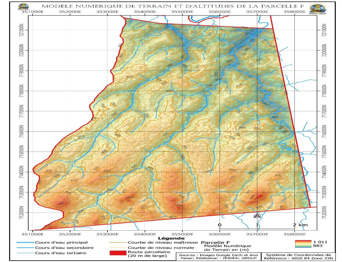 Modelo digital de terreno e oro-hidrografia da Parcela F