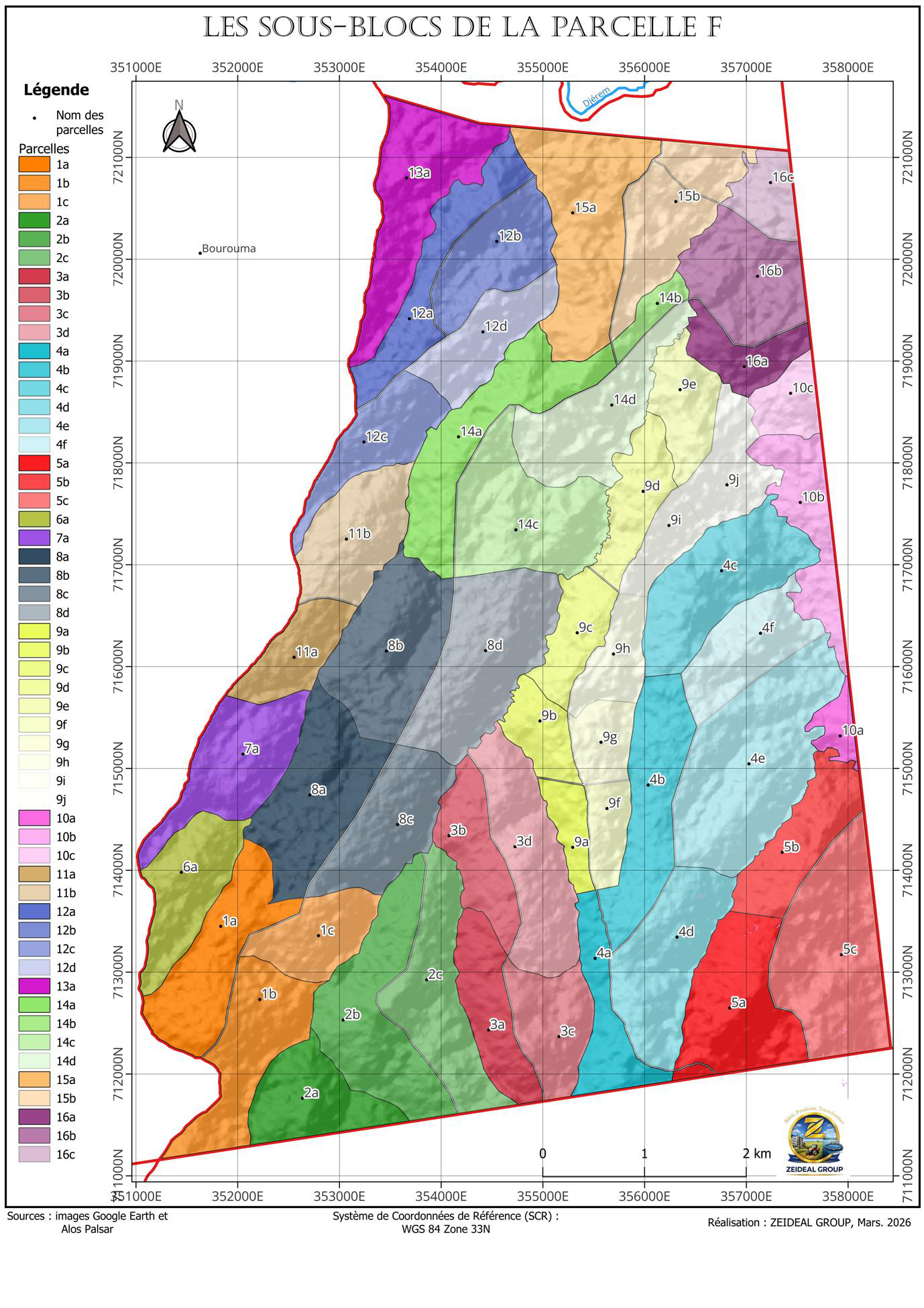 Mapa de todas as parcelas nos sub-blocos da Parcela F