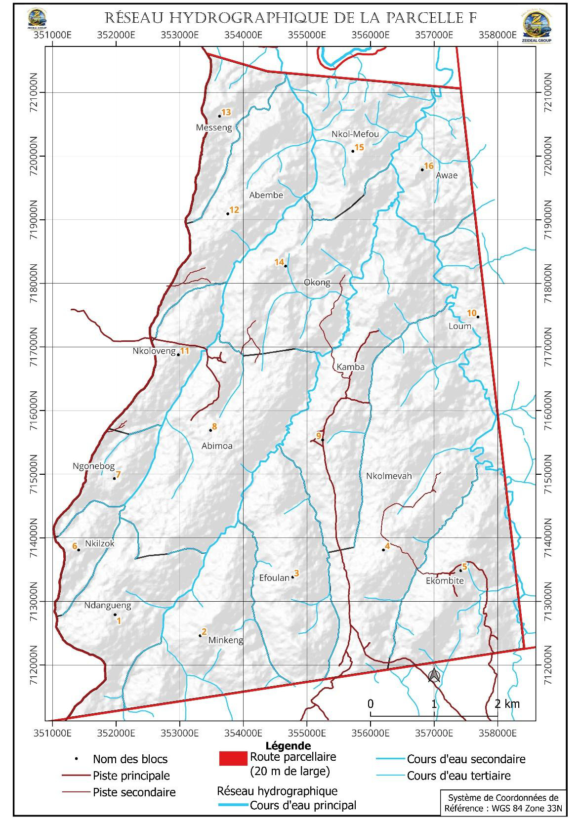 Mapa da rede hidrográfica da Parcela F